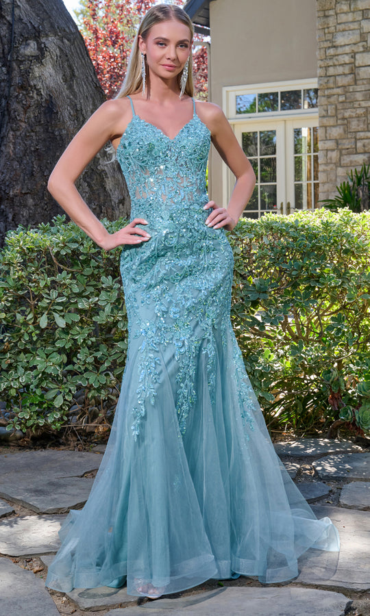 Elizabeth K GL3692 - Trumpet Lace Applique Prom Gown