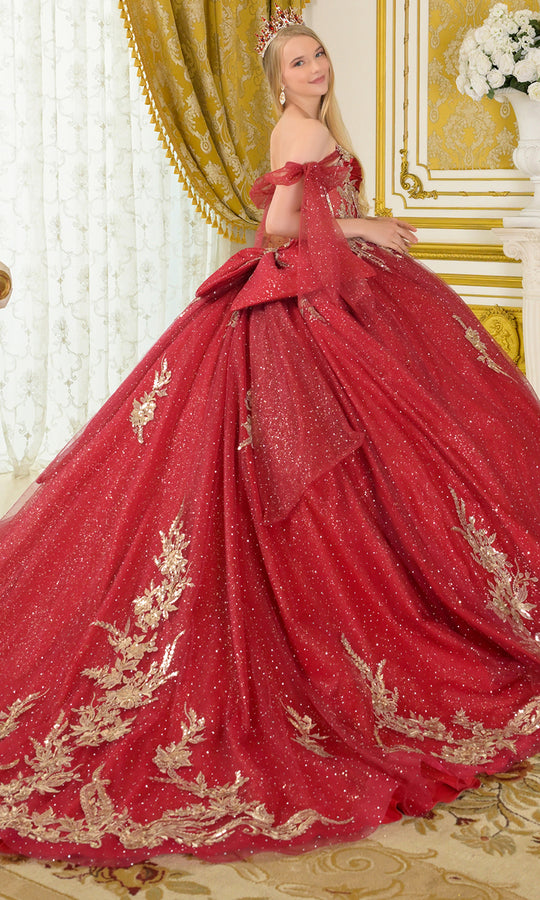 Elizabeth K GL3710 - Tie Off Shoulder Embroidered Ballgown