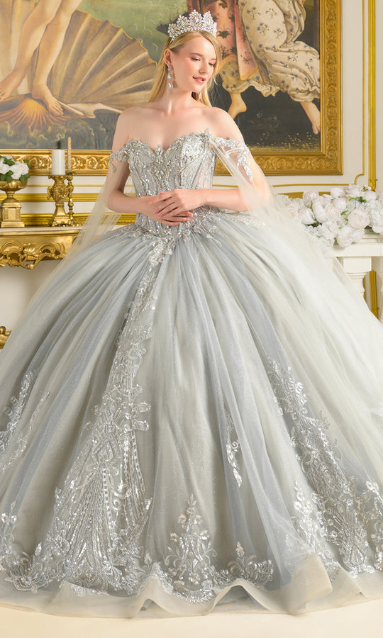 Elizabeth K GL3711 - Sweetheart Detachable Cape Sleeve Ballgown
