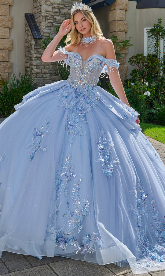 Elizabeth K GL3720 - Off Shoulder Corset Ballgown with Dangling Beads