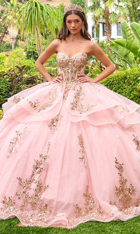 Elizabeth K GL3724 - Sequin Applique Corset Bodice Ballgown