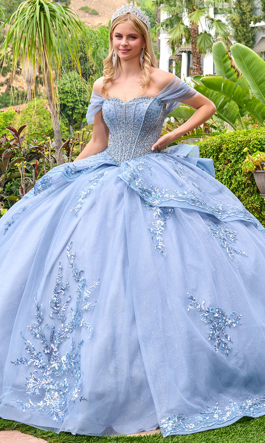 Elizabeth K GL3727 - Ruched Off-Shoulder Strap Beaded Ballgown