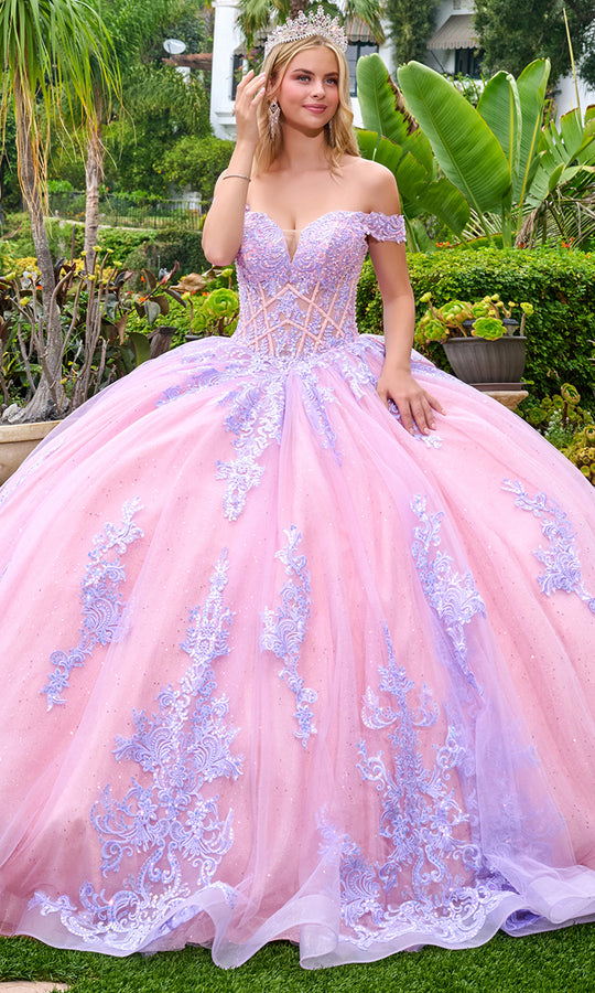 Elizabeth K GL3753 - Lace Applique Basque Waist Quinceanera Gown