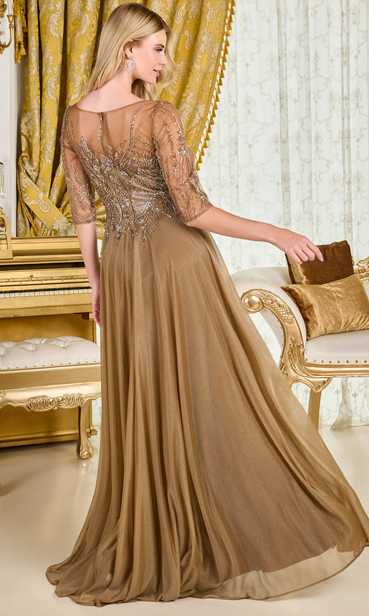 GLS by Gloria GL3786 - Beaded Top Illusion Sleeve Formal Gown