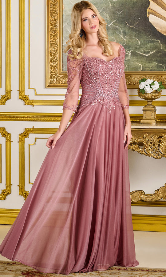 GLS by Gloria GL3787 - Beaded Applique Flowy Jersey Gown