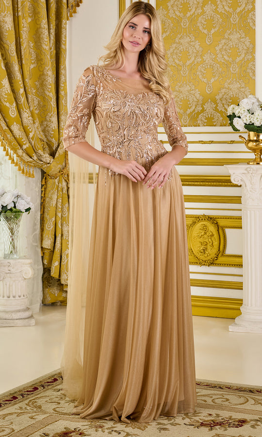 GLS by Gloria GL3788 - Beaded Applique Illusion Cape Formal Gown