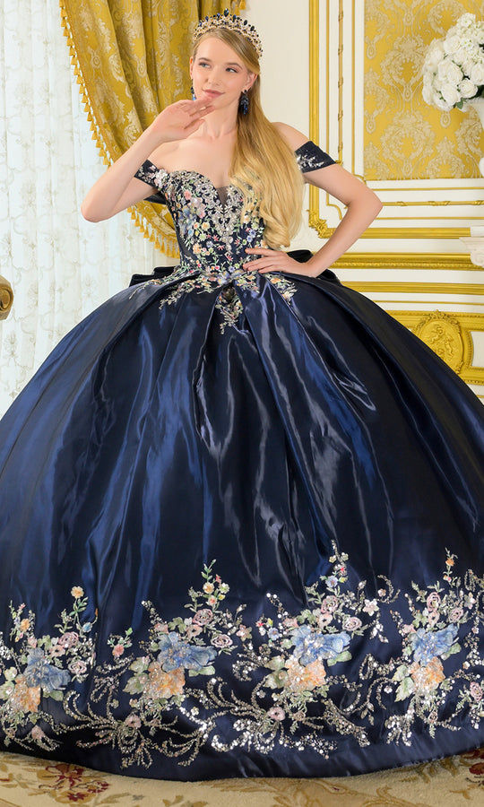 Elizabeth K GL3792 - Floral Embellished Pleated Ballgown