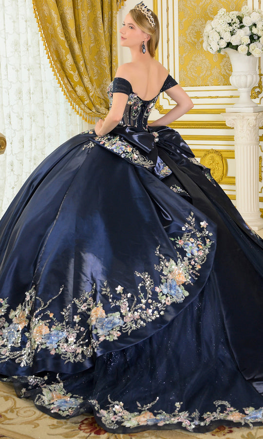 Elizabeth K GL3792 - Floral Embellished Pleated Ballgown