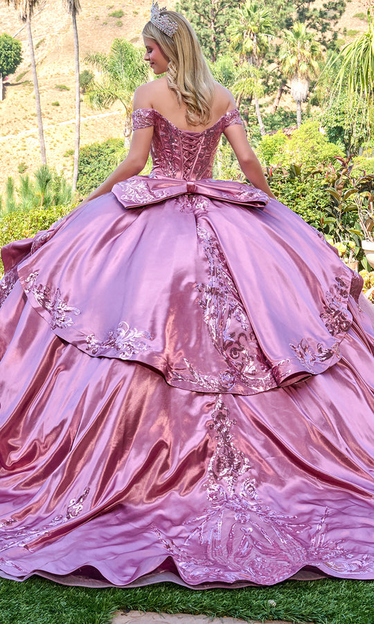 Elizabeth K GL3794 - Sequin Embroidered Off Shoulder Quince Gown
