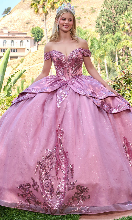 Elizabeth K GL3794 - Sequin Embroidered Off Shoulder Quince Gown