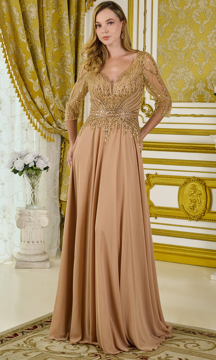 GLS by Gloria GL3796 - Long Chiffon, Mesh A-line Dress