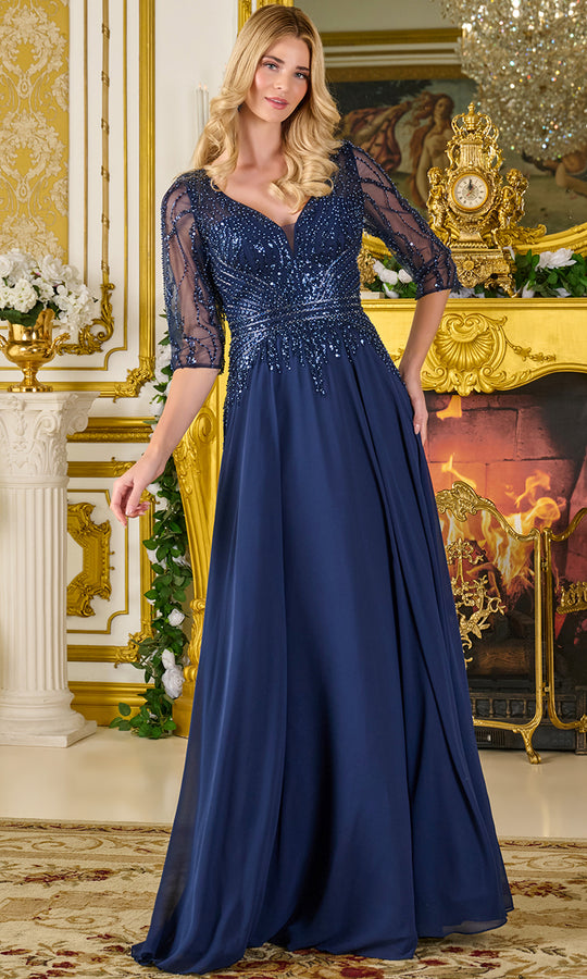 GLS by Gloria GL3796 - Illusion Sleeve A-Line Formal Gown with Beading