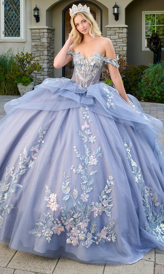Elizabeth K GL3802 - Off Shoulder Ballgown with 3D Butterfly Applique