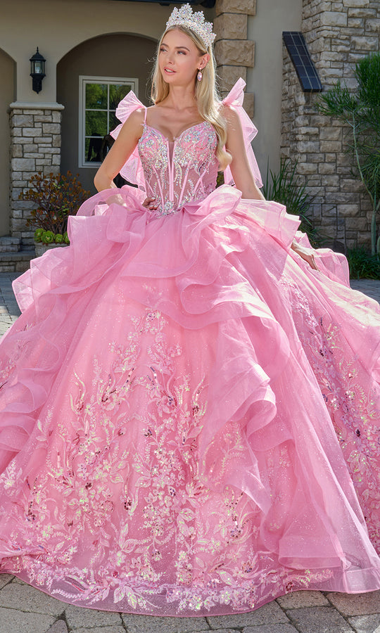 Elizabeth K GL3804 - Spaghetti Strap Embroidered Gown with Ruffles