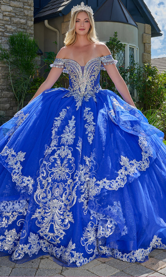 Elizabeth K GL3805 - Fringed Sleeve Embroidered Tulle Gown