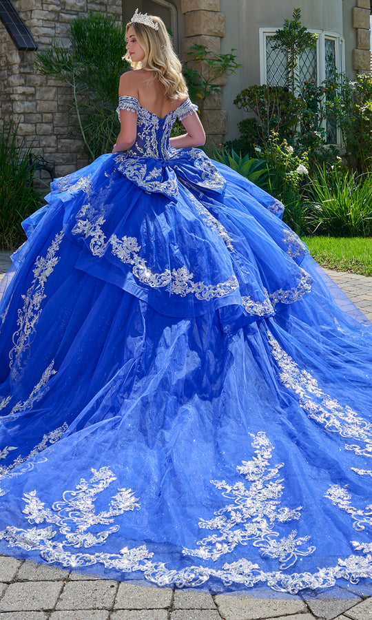 Elizabeth K GL3805 - Fringed Sleeve Embroidered Tulle Gown