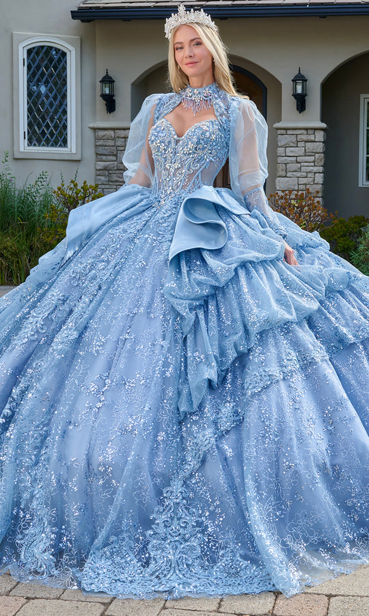 Elizabeth K GL3806 - Long Sleeve Bolero Embroidered Ballgown