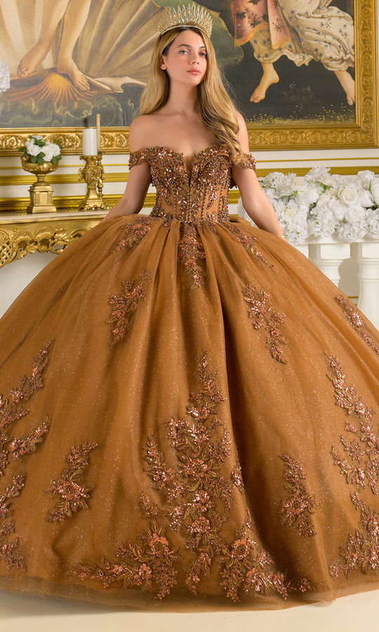 Elizabeth K GL3811 - V-Neckline Corset Bodice Embroidered Gown