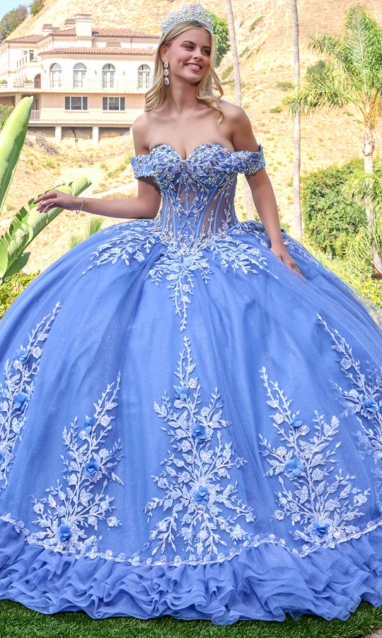 Elizabeth K GL3812 - Illusion Corset Embroidered Gown with Ruffle Hem