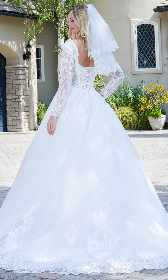 GLS by Gloria Bridal GL3820 - Long Puff Sleeve Embellished Ballgown