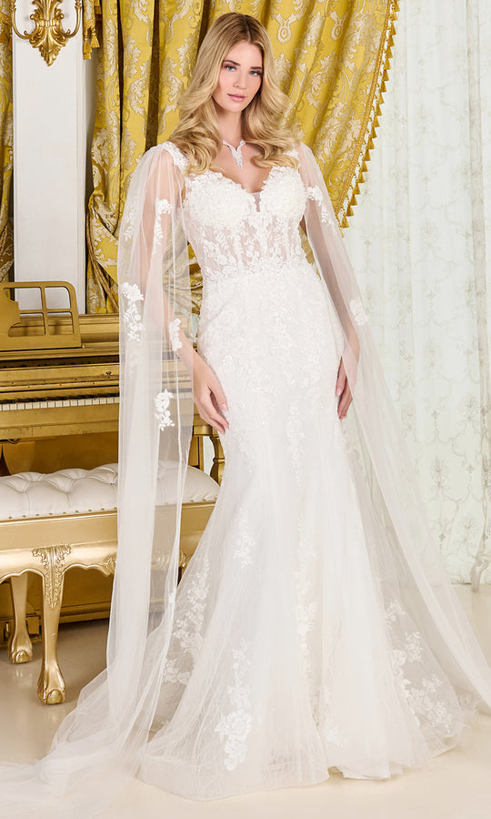 GLS by Gloria Bridal GL3829 - Cape Sleeve Embroidered Trumpet Gown