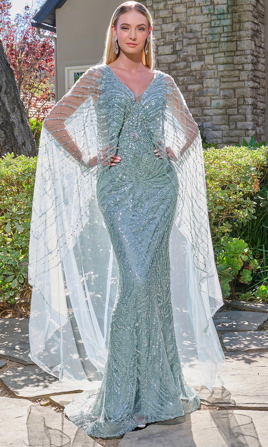 GLS by Gloria GL3835 - High Low Cape Beaded Formal Gown