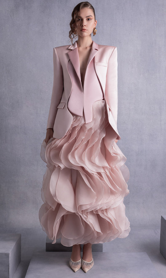 MNM Couture GOS2504 - Blazer Bodice Ruffled A-Line Gown