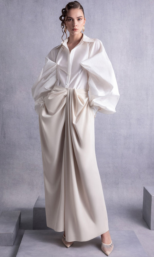 MNM COUTURE GOS2529 - Sculpted Sleeve Wide Leg Pantsuit