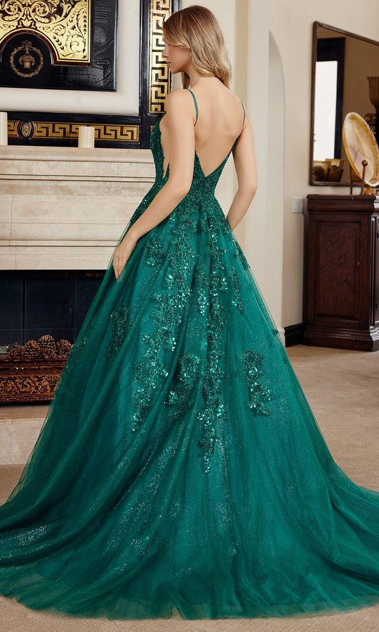 Nox Anabel H1880 - Lace Applique Ball Gown with Deep V Back