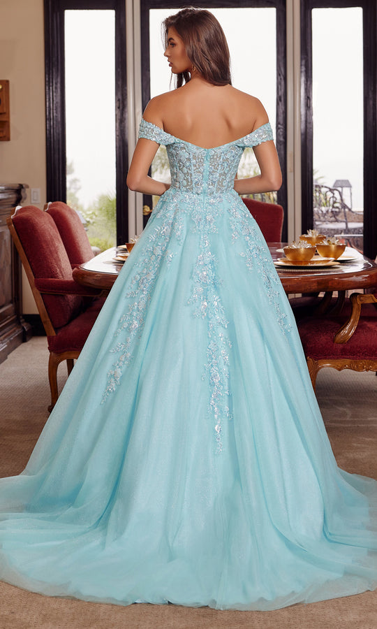 Nox Anabel H1881 - Off Shoulder Lace Applique Ball Gown
