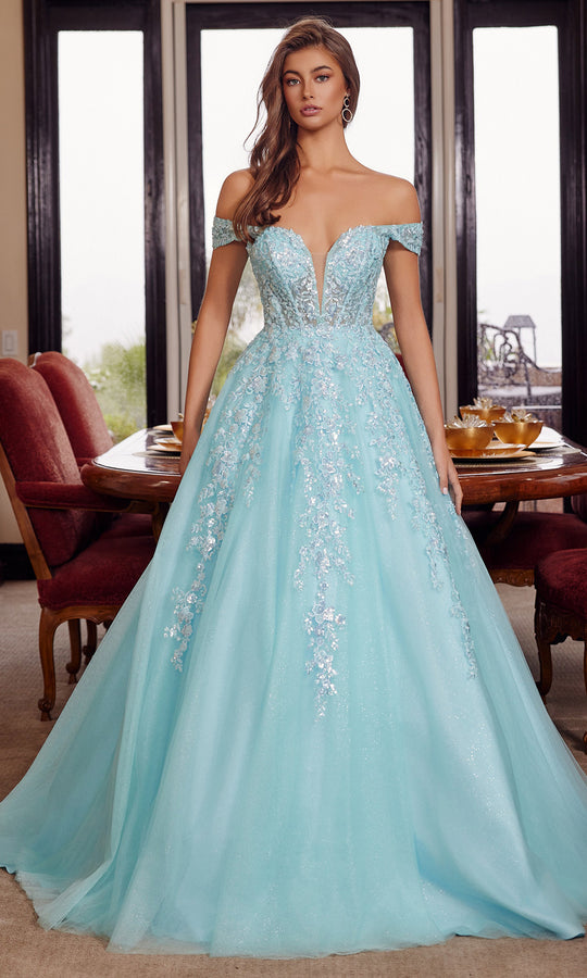 Nox Anabel H1881 - Off Shoulder Lace Applique Ball Gown