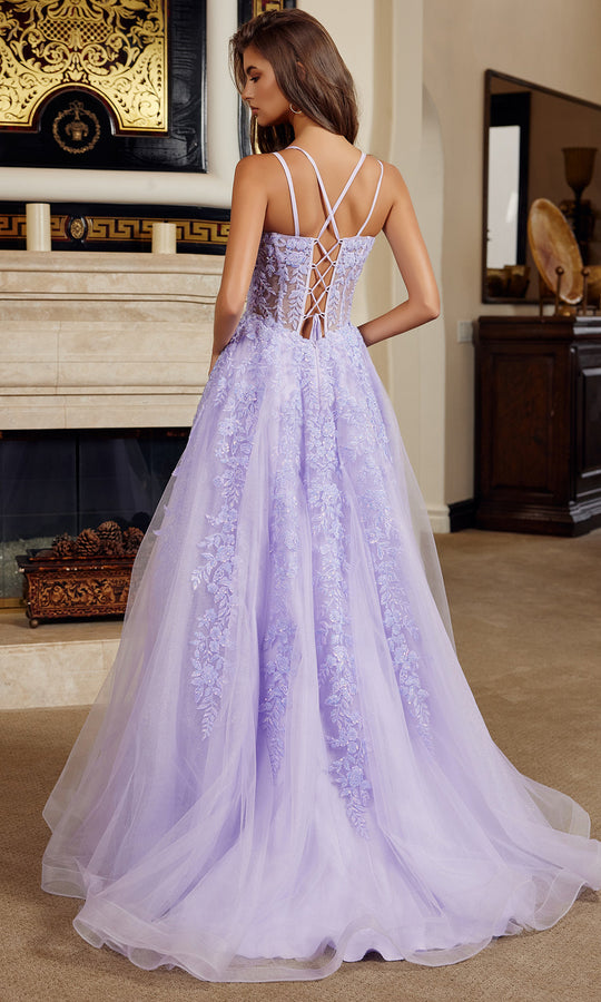 Nox Anabel H1882 - Lace Applique A Line Gown with Lace Up Back