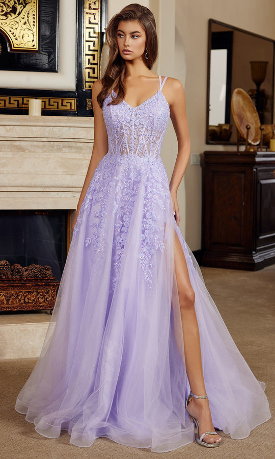 Nox Anabel H1882 - Lace Applique A Line Gown with Lace Up Back