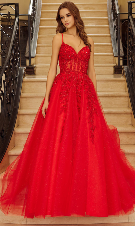 Nox Anabel H1883 - Lace Applique Ball Gown with Lace Up Back