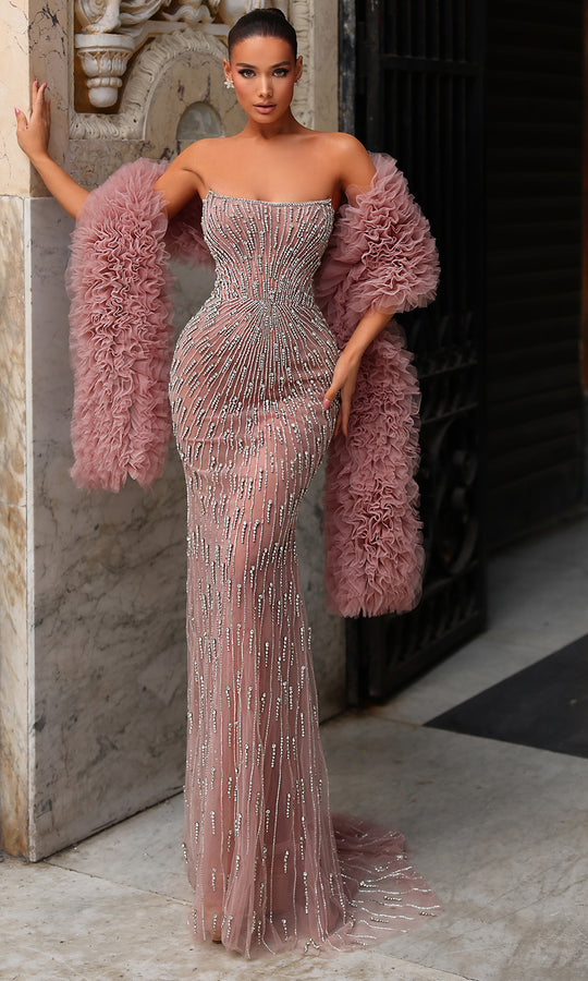 Chic and Holland HF110529 - Strapless Fitted Shimmer Gown