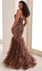  Ivonne D ID1208 - Ruffled Skirt Beaded Lace Evening Dress In Brown