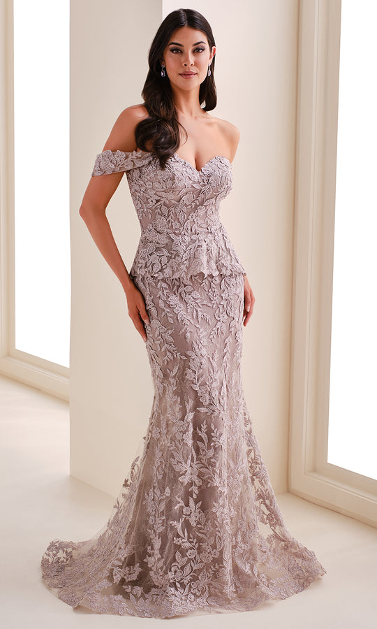 Ivonne D ID1209 - Allover Lace Formal Gown with Detachable Peplum