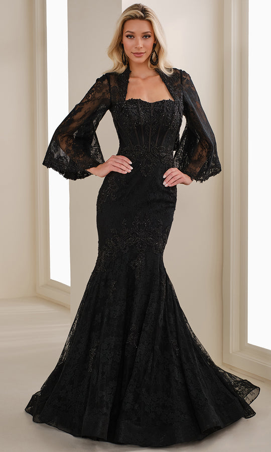 Ivonne D ID1403 - Strapless Floral Lace Gown with Jacket