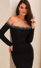 Ivonne D ID2203 - Long Sleeve Beaded Accent Evening Dress In Black