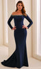 Ivonne D ID2203 - Long Sleeve Beaded Accent Evening Dress In Blue