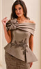 Ivonne D ID2204 - Scalloped Neckline Embroidered Tulle Dress In Brown