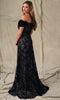 Ivonne D ID2205 - 3D Floral Cap Sleeve A-Line Formal Dress In Black Taupe