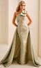 Ivonne D ID2207 - One Shoulder Column Dress with Overskirt In Green