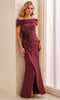Ivonne D ID2210 - Floral Applique Front Slit Overskirt Dress In Red