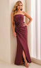 Ivonne D ID2210 - Floral Applique Front Slit Overskirt Dress In Red