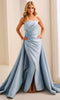 Ivonne D ID2210 - Floral Applique Front Slit Overskirt Dress In Blue