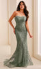 Ivonne D ID2212 - Floral Embroidered Sweetheart Evening Dress In Green