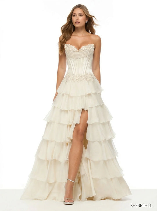 Sherri Hill 57868 Applique Tiered A-line Dress