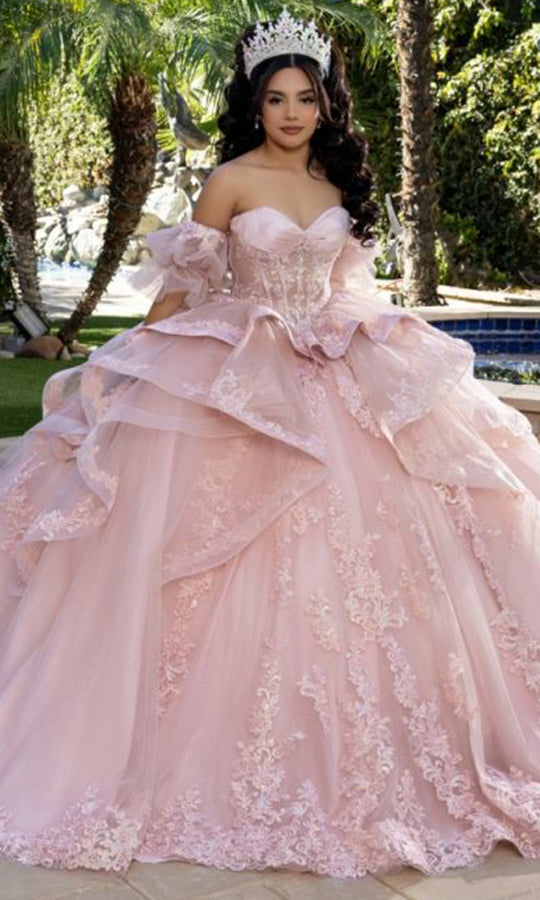 May Queen LK289 - Puff Sleeve Embroidered Applique Ballgown