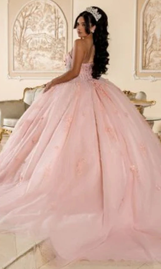 May Queen LK288 - Embroidered Floral Strapless Quinceneara Gown